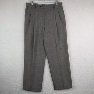 Berle Pants Mens 35R Gray Wool Dress Pleated Cuffed Straight Houndstooth 34x29